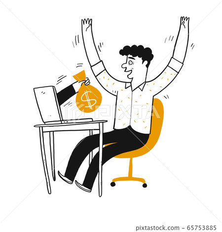 Young man be happy looking the poking hand from 65753885
