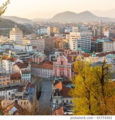 Panoramic view of Ljubljana, capital of Slovenia, at sunset. Empty streets of Slovenian capital during corona virus pandemic social distancing measures in 2020 Panoramic view of Ljubljana, capital of Slovenia, at sunset. Empty streets of Slovenian capital during corona virus pandemic social distancing measures in 2020 65754892