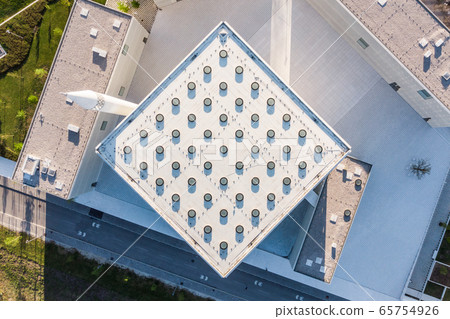 Top aerial view of modern archiecture of islamic religious cultural centre in Ljubljana, Slovenia, Europe Top aerial view of modern archiecture of islamic religious cultural centre in Ljubljana, Slovenia, Europe 65754926