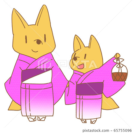 Fox parent and child in yukata (purple) Fox parent and child in yukata (purple) 65755096