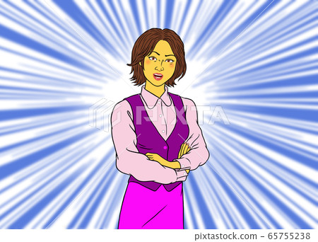 憤怒的雙臂折疊女僱員(背景藍色) 憤怒的雙臂折疊女僱員(背景藍色) 65755238