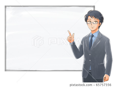 Illustration of a working adult pointing finger in front of a whiteboard 65757356