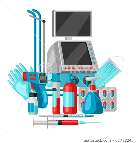 Illustration with medical equipment and protection. 65758243