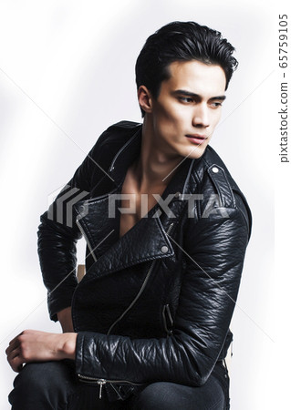 young handsome man, leather jacked on naked torso, emotional posing, white background, modern guy, lifestyle people concept young handsome man, leather jacked on naked torso, emotional posing, white background, modern guy, lifestyle people concept 65759105
