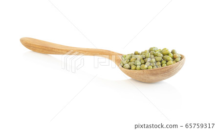 Mung bean wooden spoon isolated on white 65759317