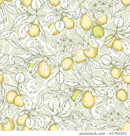 Lemon tree branch with lemons seamless pattern - Stock Illustration ...