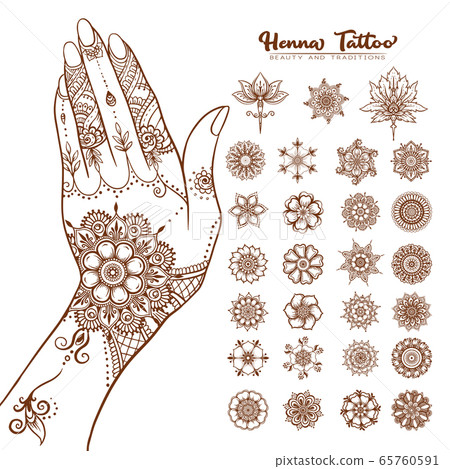 Hand with traditional indian henna tattoo elements. 65760591