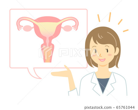 一名穿白大褂的女人解釋子宮機制的插圖 一名穿白大褂的女人解釋子宮機制的插圖 65761044