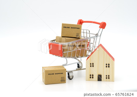 Online shopping with a shopping cart and shopping Online shopping with a shopping cart and shopping 65761624