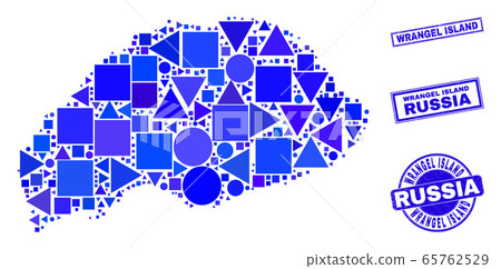 Blue Geometric Mosaic Wrangel Island Map and Stamps Blue Geometric Mosaic Wrangel Island Map and Stamps 65762529