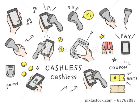 與智能手機付款相關的手寫插圖（彩色） 65762883