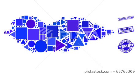 Blue Geometric Mosaic Socotra Island Map and Stamps 65763309