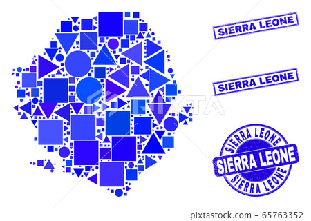 Blue Geometric Mosaic Sierra Leone Map and Seals - Stock Illustration ...