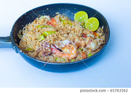 Asian fried rice with tiger prawn shrimp and Asian fried rice with tiger prawn shrimp and 65763562
