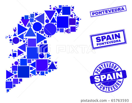 Blue Geometric Mosaic Pontevedra Province Map and Stamps 65763593