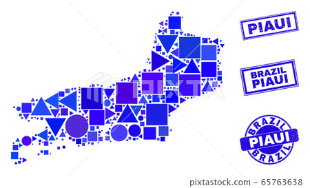 Blue Geometric Mosaic Piaui State Map and Seals 65763638