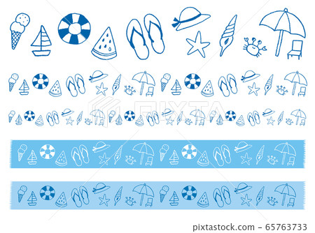 Decorative rules and masking tape of hand-drawn illustrations related to summer 65763733