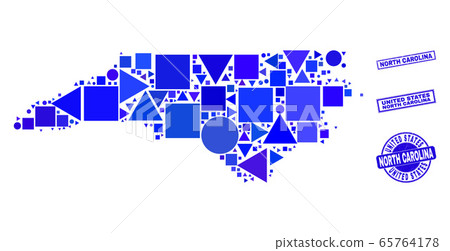 Blue Geometric Mosaic North Carolina State Map and Stamps 65764178