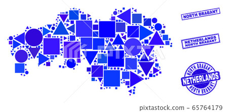 Blue Geometric Mosaic North Brabant Province Map and Seals 65764179