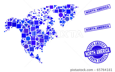 Blue Geometric Mosaic North America Map and Seals Blue Geometric Mosaic North America Map and Seals 65764181
