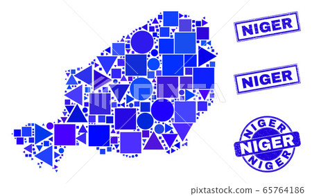 Blue Geometric Mosaic Niger Map and Stamps 65764186
