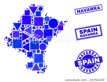 Blue Geometric Mosaic Navarra Province Map and Seals 65764269
