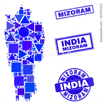 Blue Geometric Mosaic Mizoram State Map and Seals 65764315