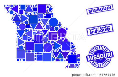 Blue Geometric Mosaic Missouri State Map and Seals 65764316