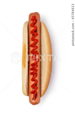 Hot dog with ketchup on white Hot dog with ketchup on white 65764813