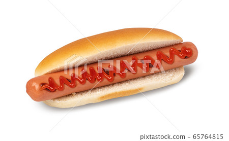 Hot dog with ketchup on white Hot dog with ketchup on white 65764815