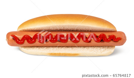 Hot dog with ketchup on white Hot dog with ketchup on white 65764817