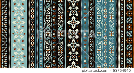 Rectangular seamless Bandana Print vector design for rug, carpet, tapis, shawl, towel, textile, yoga mat. Neck scarf or kerchief pattern design. Traditional ornamental ethnic pattern with paisley. 65764940