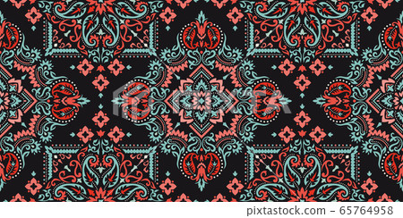 Rectangular seamless Bandana Print vector design for rug, carpet, tapis, shawl, towel, textile, yoga mat. Neck scarf or kerchief pattern design. Traditional ornamental ethnic pattern with paisley. Rectangular seamless Bandana Print vector design for rug, carpet, tapis, shawl, towel, textile, yoga mat. Neck scarf or kerchief pattern design. Traditional ornamental ethnic pattern with paisley. 65764958