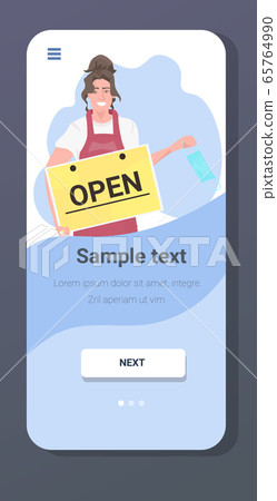 hairdresser taking off face mask holding open sign board coronavirus quarantine is ending hairdresser taking off face mask holding open sign board coronavirus quarantine is ending 65764990