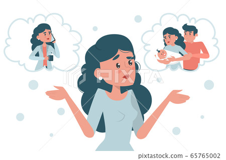 Woman choosing between career and family vector 65765002