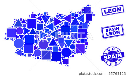 Blue Geometric Mosaic Leon Province Map and Seals - Stock Illustration ...