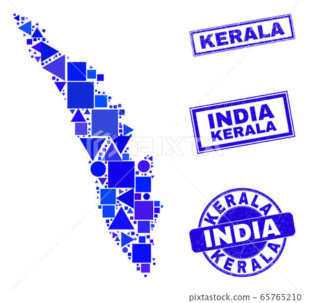 Blue Geometric Mosaic Kerala State Map and Stamps 65765210
