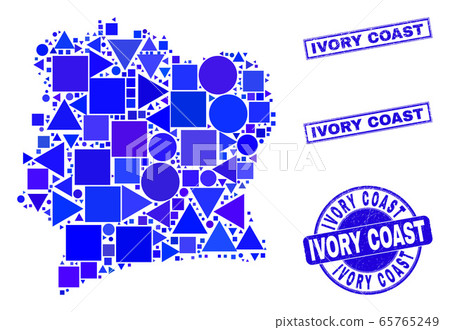 Blue Geometric Mosaic Ivory Coast Map and Seals Blue Geometric Mosaic Ivory Coast Map and Seals 65765249