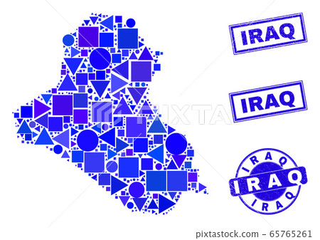 Blue Geometric Mosaic Iraq Map and Stamps Blue Geometric Mosaic Iraq Map and Stamps 65765261