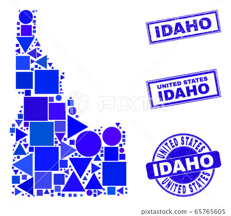 Blue Geometric Mosaic Idaho State Map and Stamps 65765605
