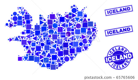 Blue Geometric Mosaic Iceland Map and Seals Blue Geometric Mosaic Iceland Map and Seals 65765606
