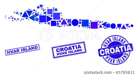 Blue Geometric Mosaic Hvar Island Map and Seals Blue Geometric Mosaic Hvar Island Map and Seals 65765611
