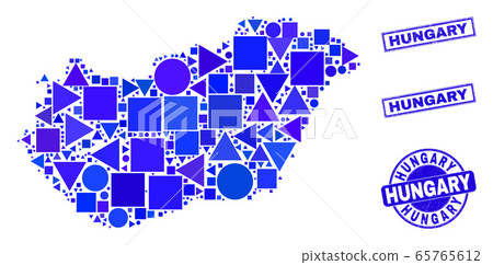 Blue Geometric Mosaic Hungary Map and Seals 65765612