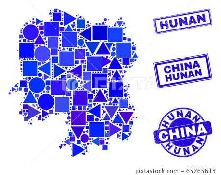 Blue Geometric Mosaic Hunan Province Map and Seals Blue Geometric Mosaic Hunan Province Map and Seals 65765613