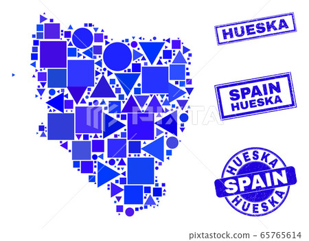 Blue Geometric Mosaic Hueska Province Map and Seals 65765614