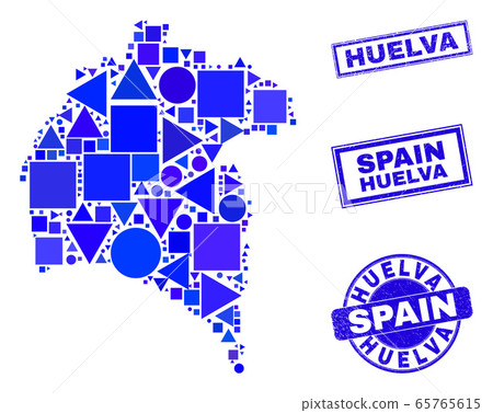 Blue Geometric Mosaic Huelva Province Map and Stamps Blue Geometric Mosaic Huelva Province Map and Stamps 65765615