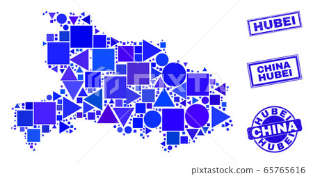 Blue Geometric Mosaic Hubei Province Map and Seals Blue Geometric Mosaic Hubei Province Map and Seals 65765616