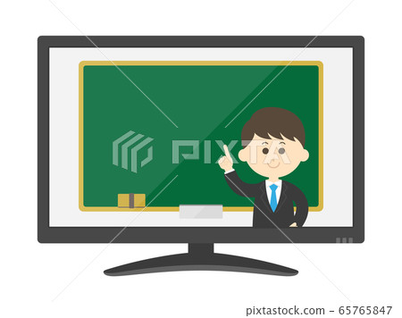 Illustration of a teacher giving an online class 65765847