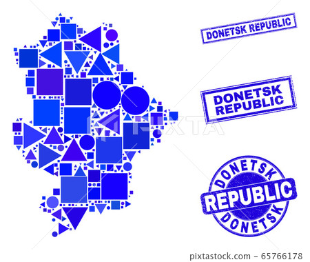Blue Geometric Mosaic Donetsk Republic Map and Seals 65766178