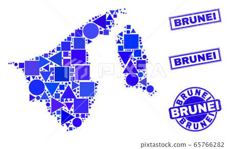 Blue Geometric Mosaic Brunei Map and Stamps Blue Geometric Mosaic Brunei Map and Stamps 65766282